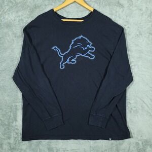 Detroit Lions T-Shirt Mens XXL Dark Blue Graphic Long Sleeve Tee '47 Brand